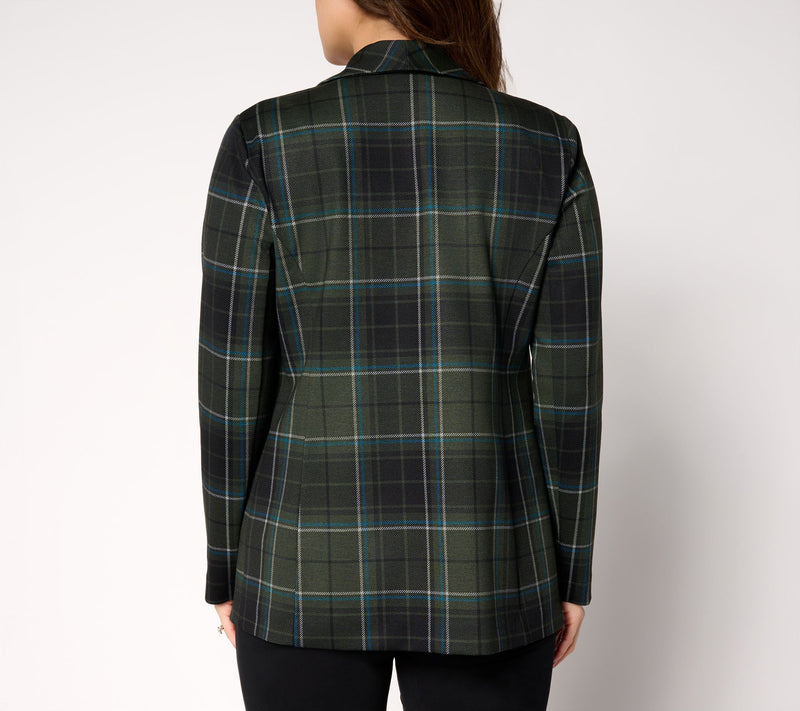 Tailored by Susan Graver Reg Printed Ponte Shawl Collar Blazer — View 12