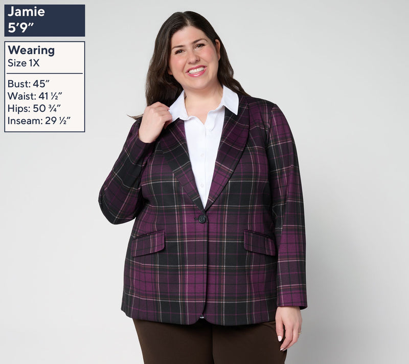 Tailored by Susan Graver Reg Printed Ponte Shawl Collar Blazer — View 10