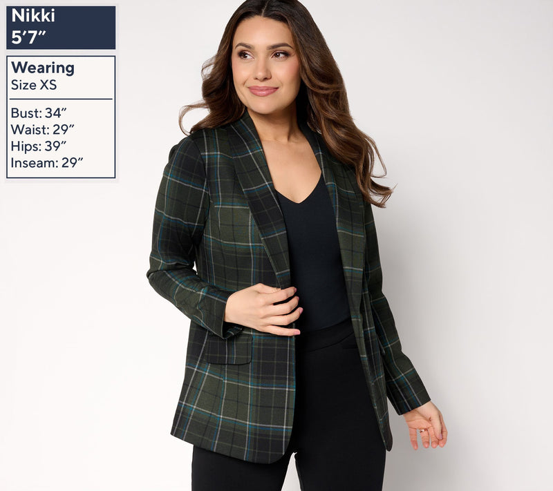Tailored by Susan Graver Reg Printed Ponte Shawl Collar Blazer — View 11
