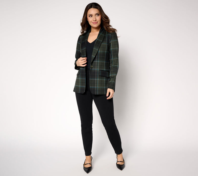 Tailored by Susan Graver Reg Printed Ponte Shawl Collar Blazer — View 13