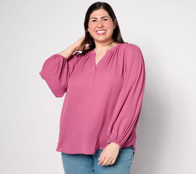 NYDJ Puff Sleeve Popover Blouse - Mauve Haze — View 7