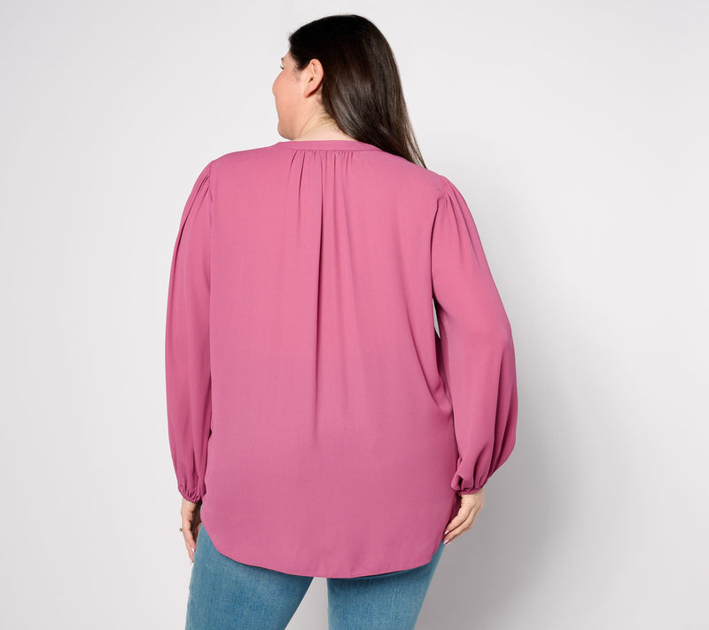 NYDJ Puff Sleeve Popover Blouse - Mauve Haze — View 2