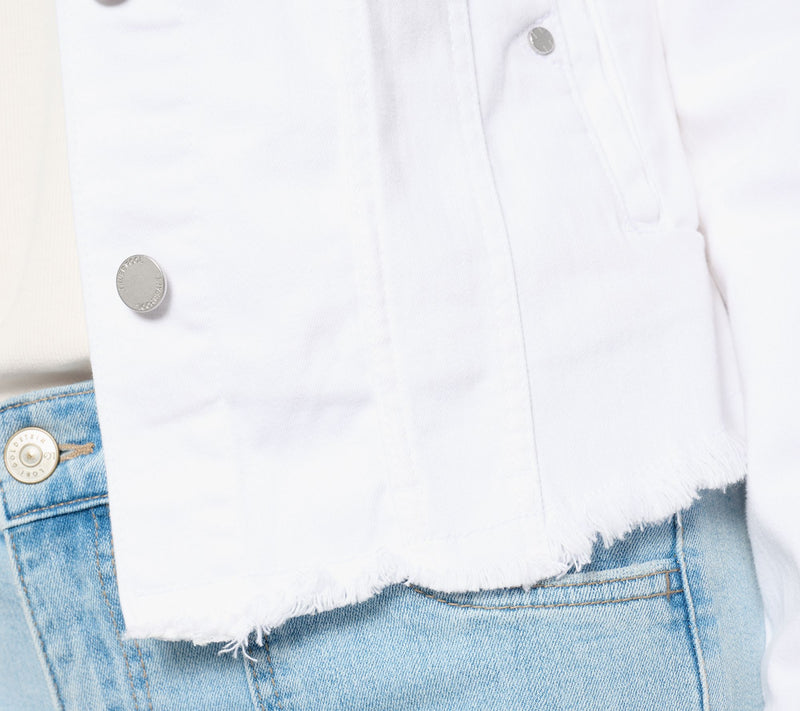 Liverpool Los Angeles Trucker Jacket with Fray Hem - Bright White — View 4