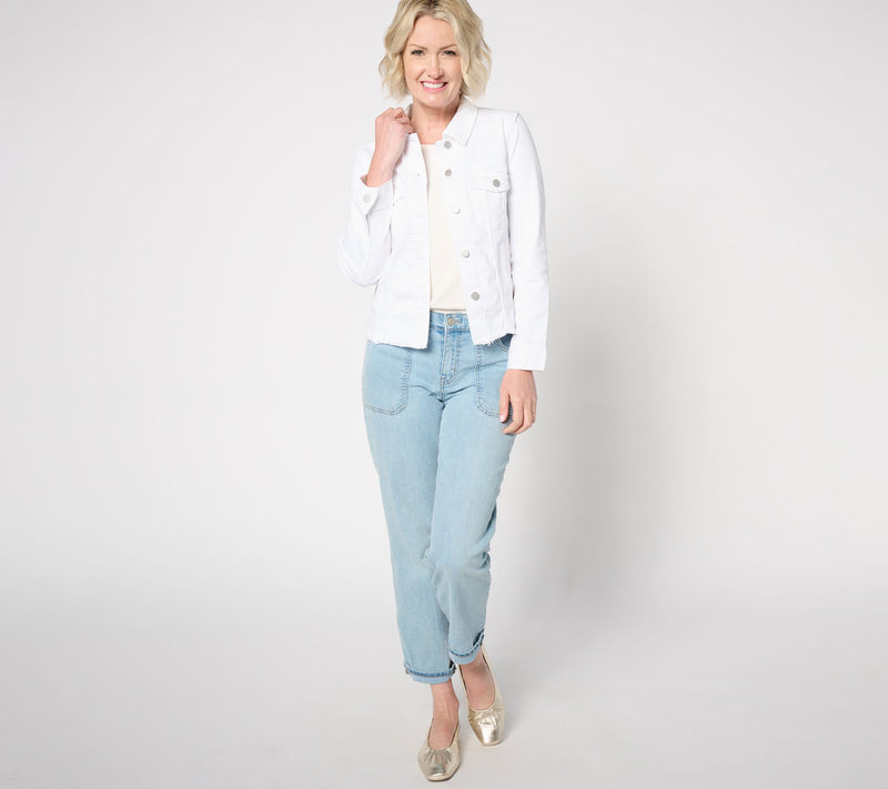 Liverpool Los Angeles Trucker Jacket with Fray Hem - Bright White — View 3