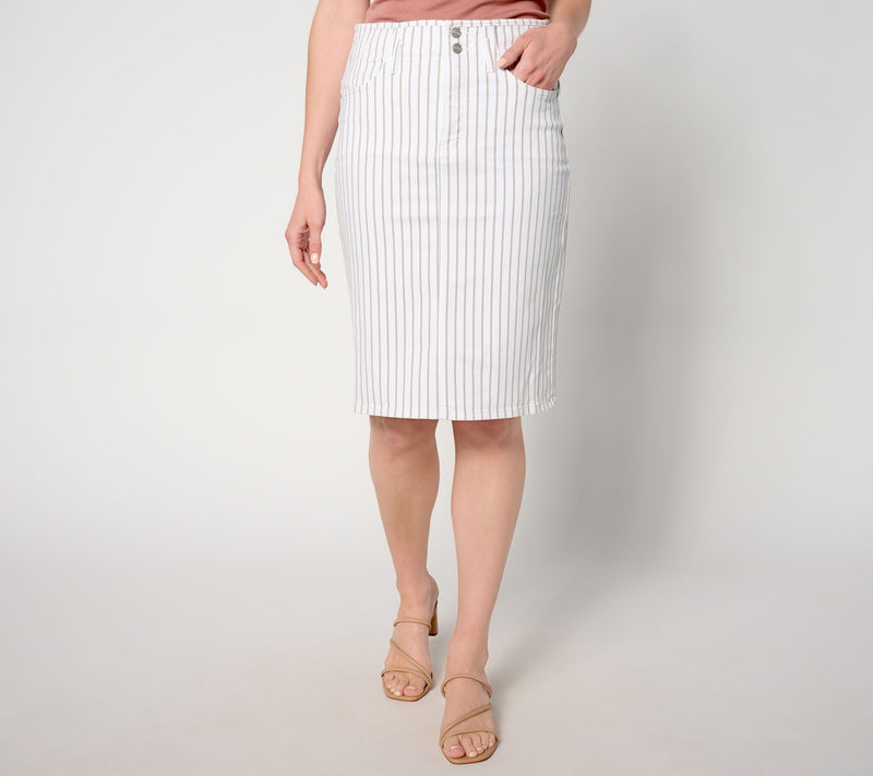 NYDJ High Rise Skirt w/ Hollywood Waistband - Beach Stripe — View 9