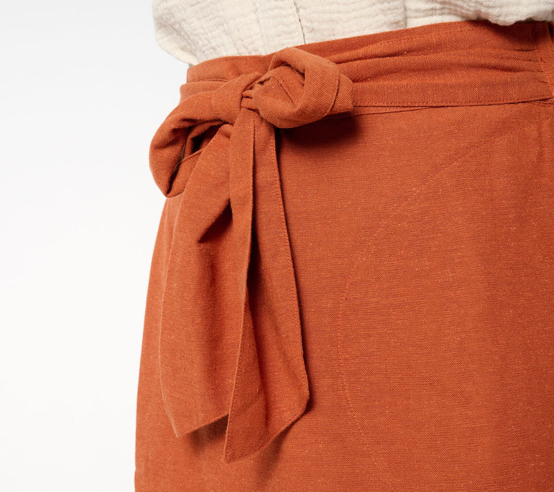 Denim & Co. Regular Linen Blend Midi Skirt with Belt — View 10