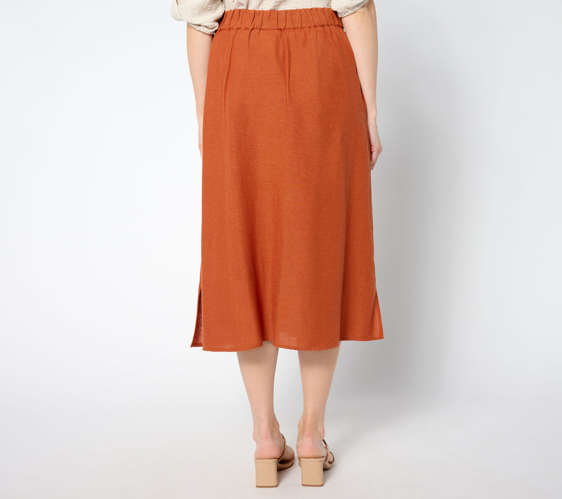 Denim & Co. Petite Linen Blend Midi Skirt with Belt — View 8