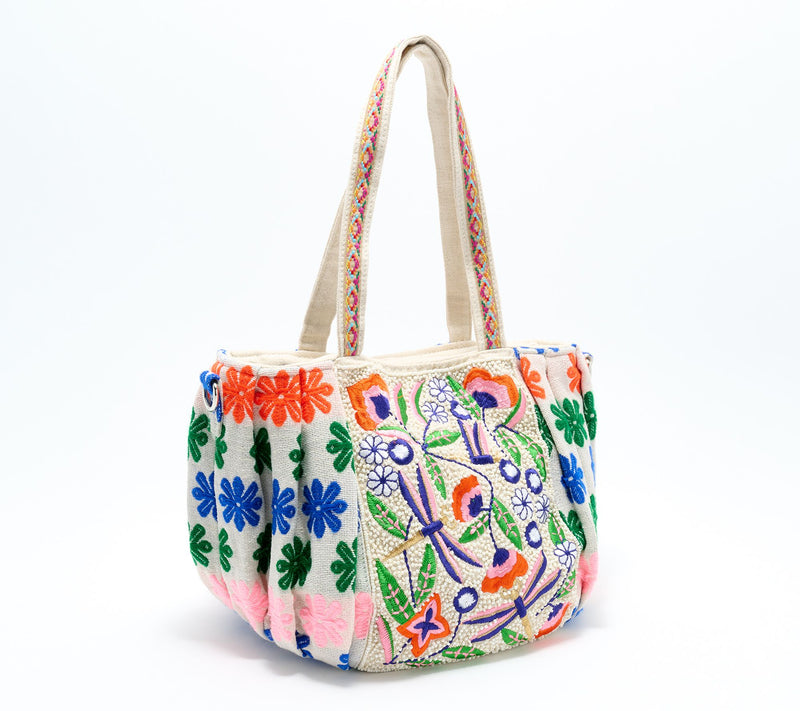 America & Beyond Beaded Ruched Tote with Crossbody Strap — View 2