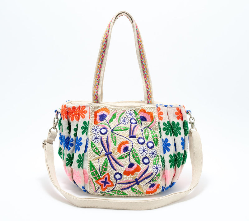 America & Beyond Beaded Ruched Tote with Crossbody Strap — Main view