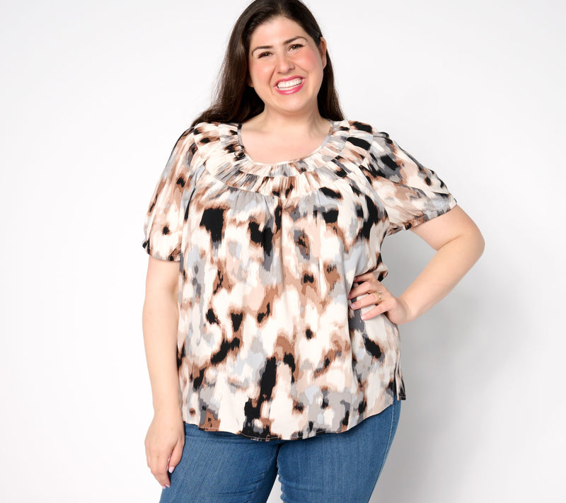 Denim & Co. Adaptive Printed Short-Sleeve Blouse — View 5