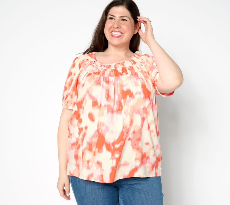 Denim & Co. Adaptive Printed Short-Sleeve Blouse — View 9