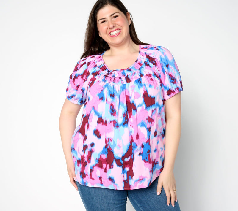 Denim & Co. Adaptive Printed Short-Sleeve Blouse — View 7