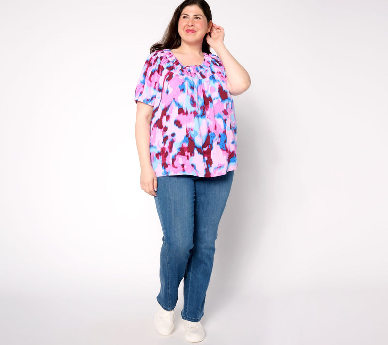 Denim & Co. Adaptive Printed Short-Sleeve Blouse — View 11
