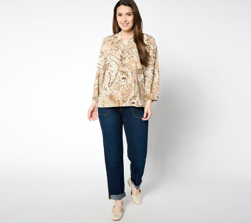 BEAUTIFUL by Lawrence Zarian Printed Stretch Sateen 3/4 Sleeve Blouse — View 5