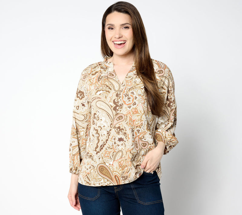 BEAUTIFUL by Lawrence Zarian Printed Stretch Sateen 3/4 Sleeve Blouse — View 2