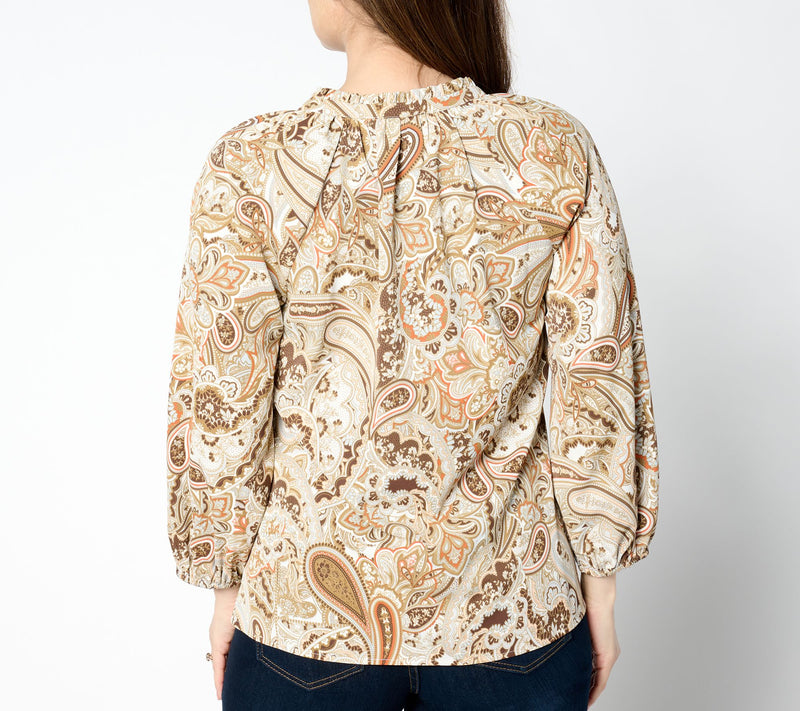 BEAUTIFUL by Lawrence Zarian Printed Stretch Sateen 3/4 Sleeve Blouse — View 4