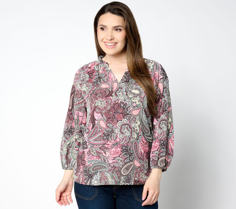 BEAUTIFUL by Lawrence Zarian Printed Stretch Sateen 3/4 Sleeve Blouse — View 3