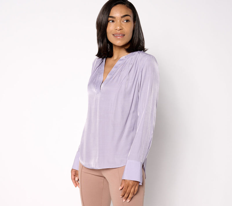 BEAUTIFUL by Lawrence Zarian Split V-Neck Pleat Detail Woven Blouse — View 13
