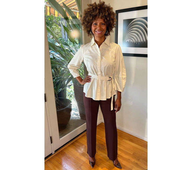 BEAUTIFUL by Lawrence Zarian Poplin Belted 3/4 Sleeve Top — View 5