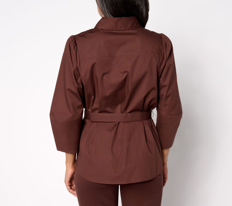 BEAUTIFUL by Lawrence Zarian Poplin Belted 3/4 Sleeve Top — View 2