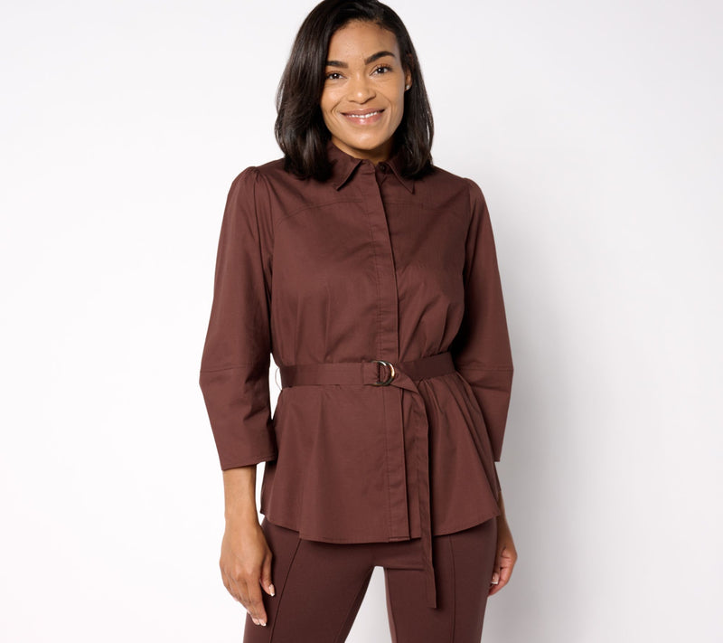 BEAUTIFUL by Lawrence Zarian Poplin Belted 3/4 Sleeve Top — View 13