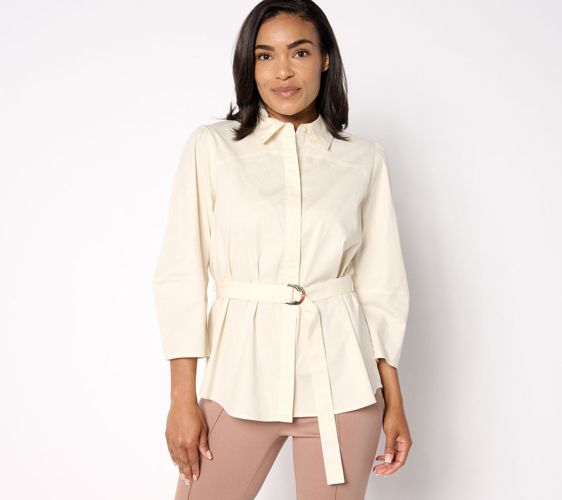 BEAUTIFUL by Lawrence Zarian Poplin Belted 3/4 Sleeve Top — View 14