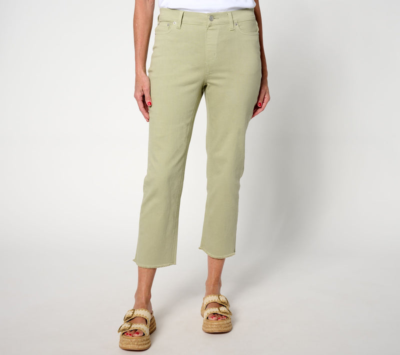 Denim & Co. Easy Stretch Straight Leg Raw Hem Crop Pants — Main view