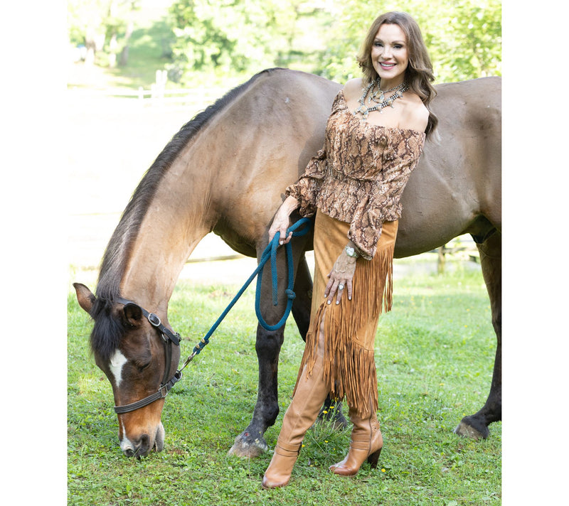 American West by Carolyn Pollack Faux Suede Knit Fringe Skirt — View 7