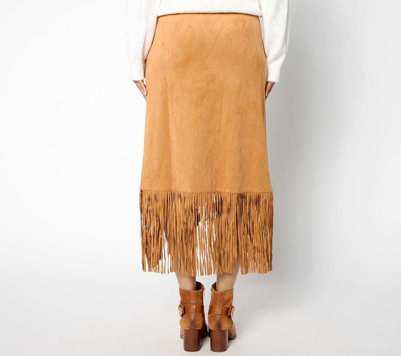 American West by Carolyn Pollack Faux Suede Knit Fringe Skirt — View 2