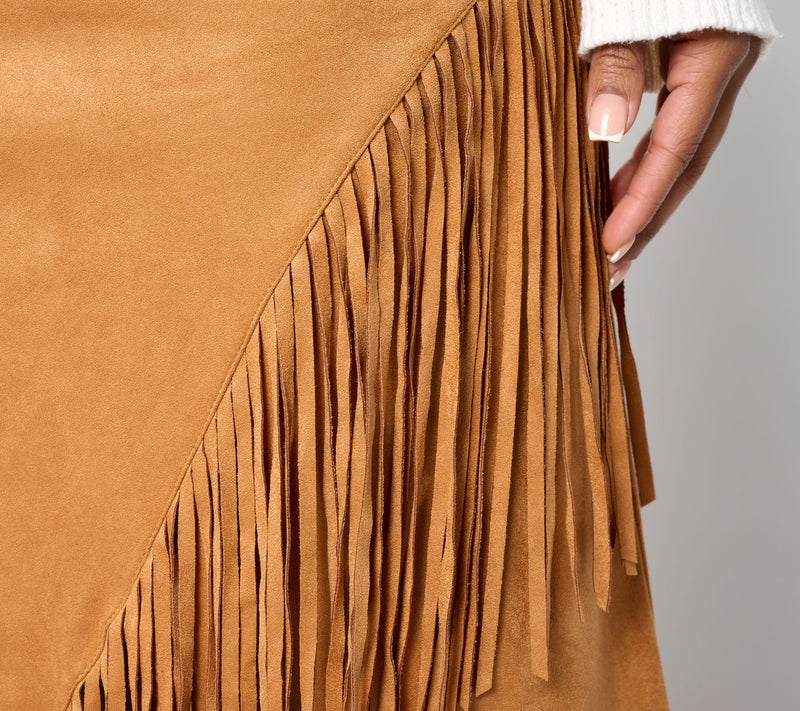 American West by Carolyn Pollack Faux Suede Knit Fringe Skirt — View 4