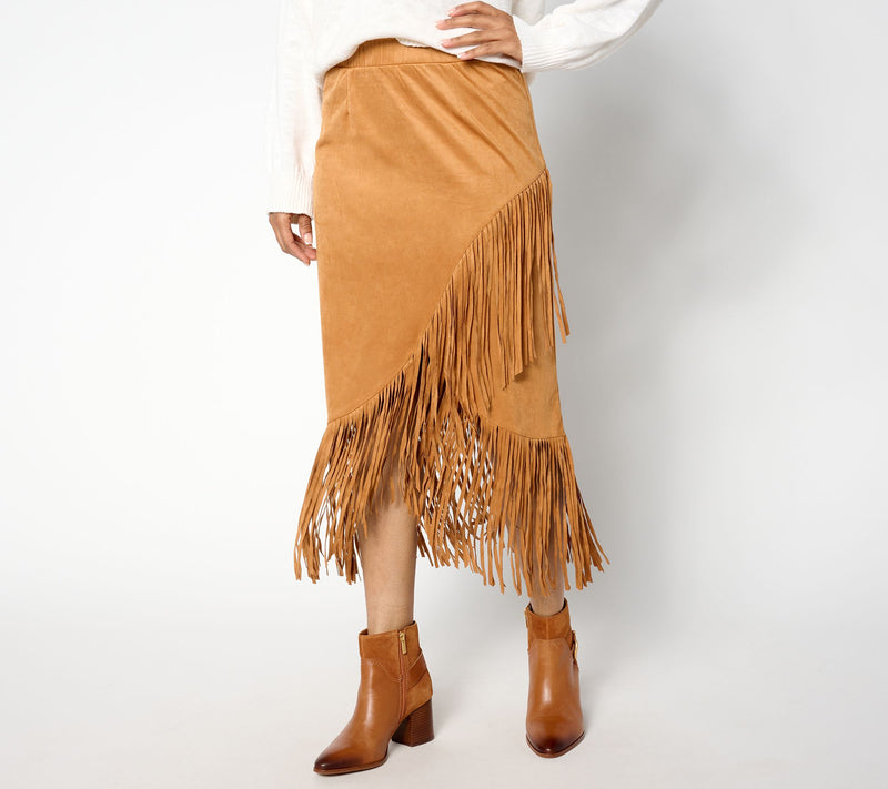 American West by Carolyn Pollack Faux Suede Knit Fringe Skirt — View 11