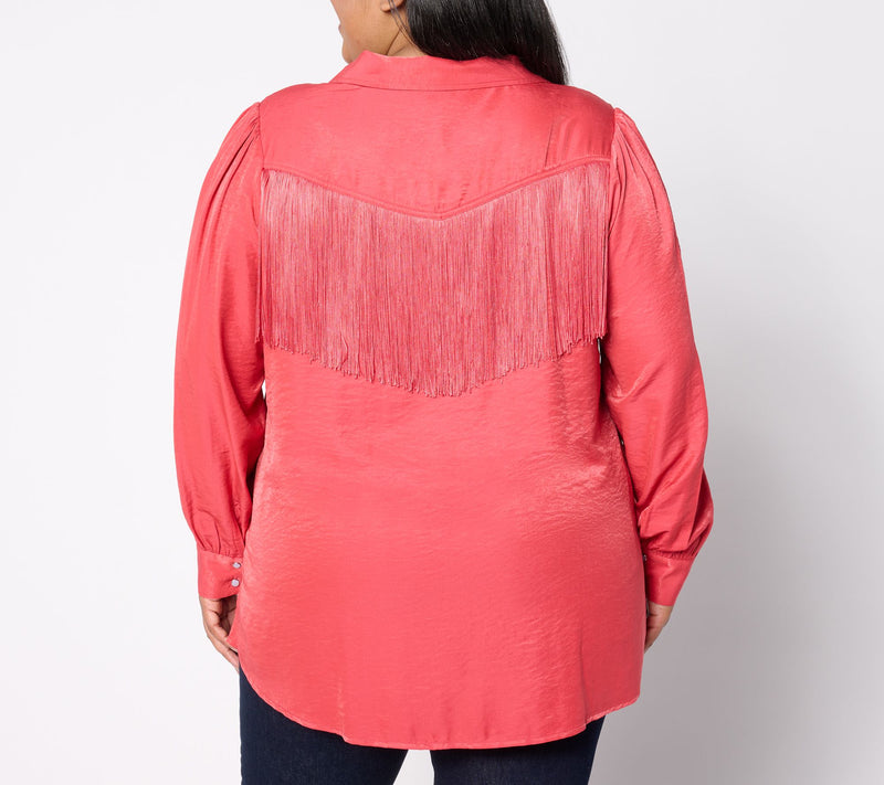 American West by Carolyn Pollack Button Front Fringe Blouse — View 2