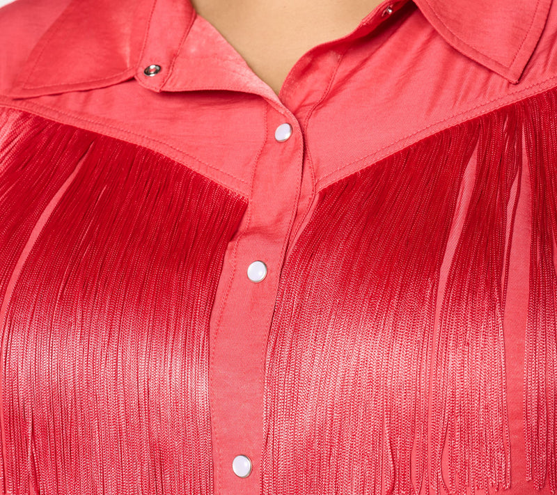 American West by Carolyn Pollack Button Front Fringe Blouse — View 4