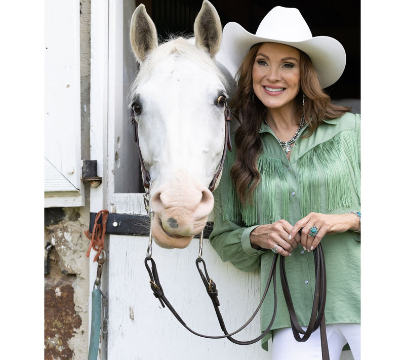 American West by Carolyn Pollack Button Front Fringe Blouse — View 8