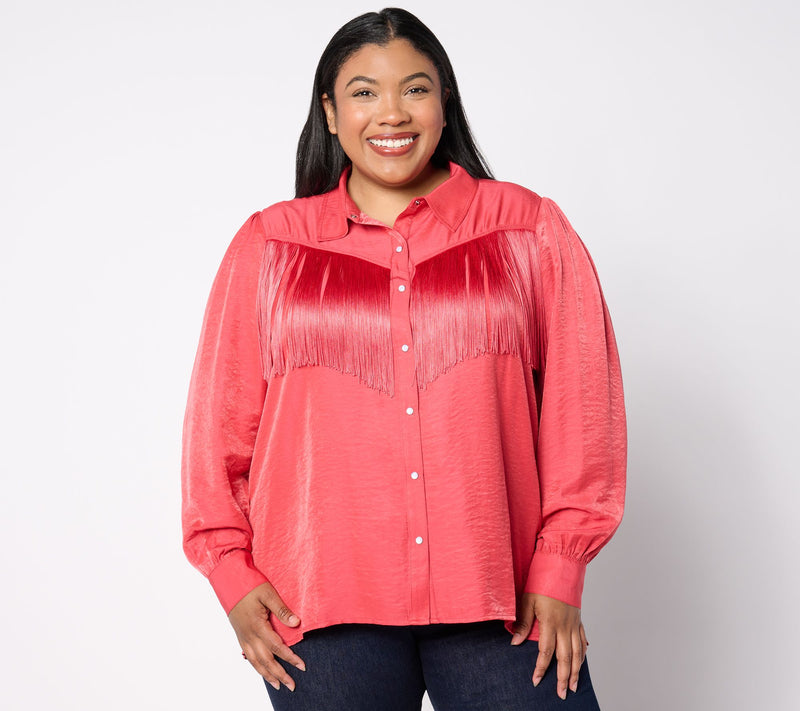 American West by Carolyn Pollack Button Front Fringe Blouse — Main view