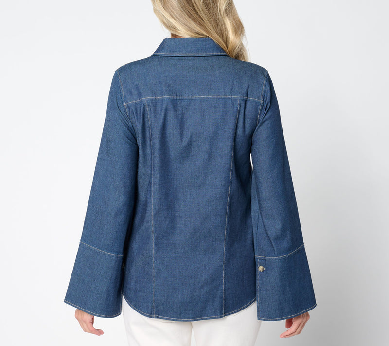 Belle Boho by Kim Gravel Bracelet Belle Sleeve Stretch Denim Shirt — View 2