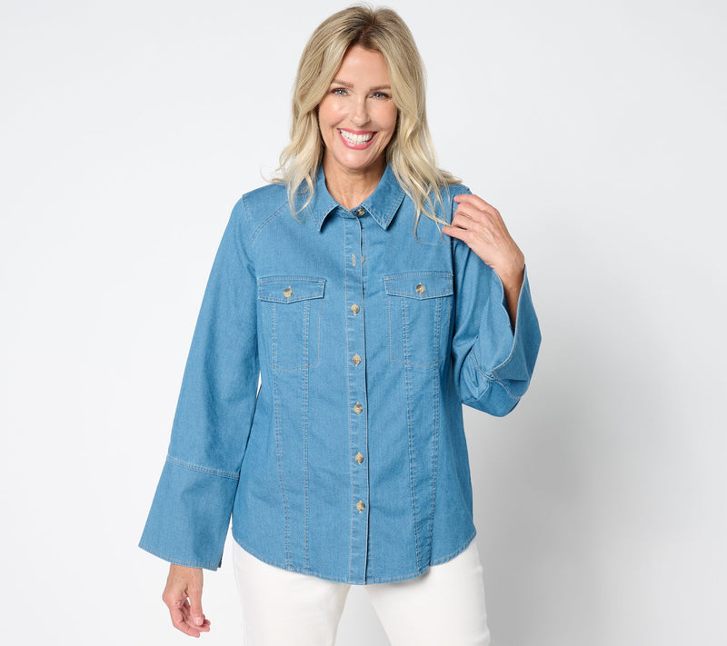 Belle Boho by Kim Gravel Bracelet Belle Sleeve Stretch Denim Shirt — View 11