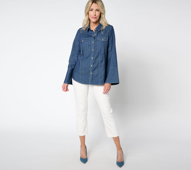 Belle Boho by Kim Gravel Bracelet Belle Sleeve Stretch Denim Shirt — View 3