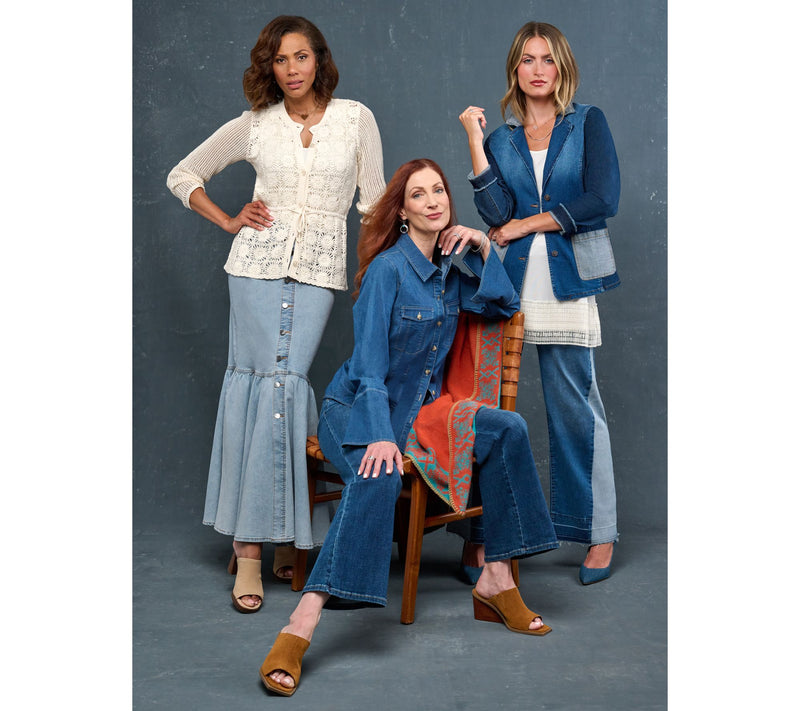 Belle Boho by Kim Gravel Bracelet Belle Sleeve Stretch Denim Shirt — View 7