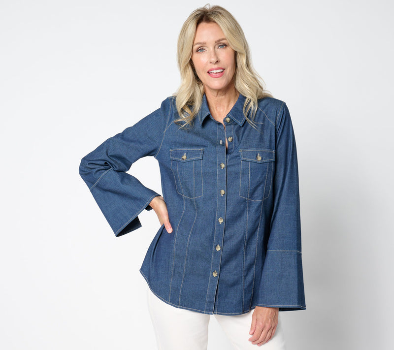 Belle Boho by Kim Gravel Bracelet Belle Sleeve Stretch Denim Shirt — View 12