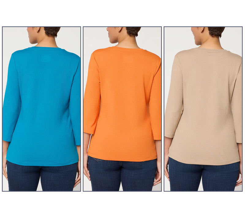 Denim & Co. Essentials Heavenly Jersey 3-Pack 3/4 Sleeve Tops — View 20