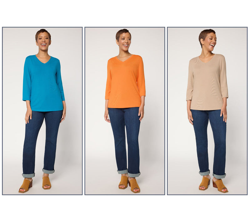 Denim & Co. Essentials Heavenly Jersey 3-Pack 3/4 Sleeve Tops — View 21