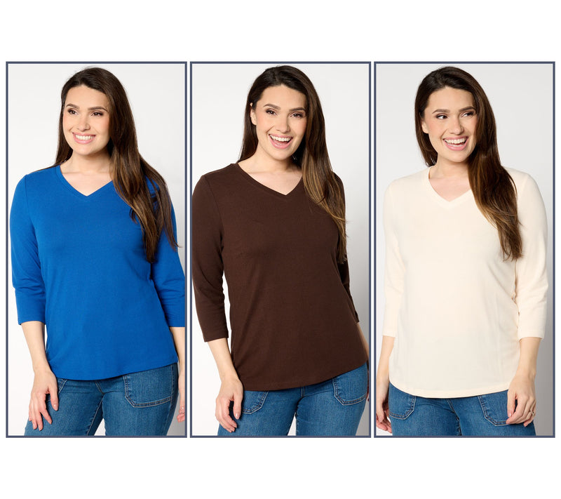 Denim & Co. Essentials Heavenly Jersey 3-Pack 3/4 Sleeve Tops — View 7