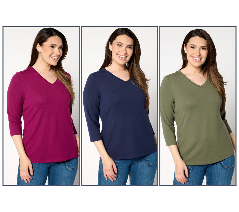 Denim & Co. Essentials Heavenly Jersey 3-Pack 3/4 Sleeve Tops — View 9