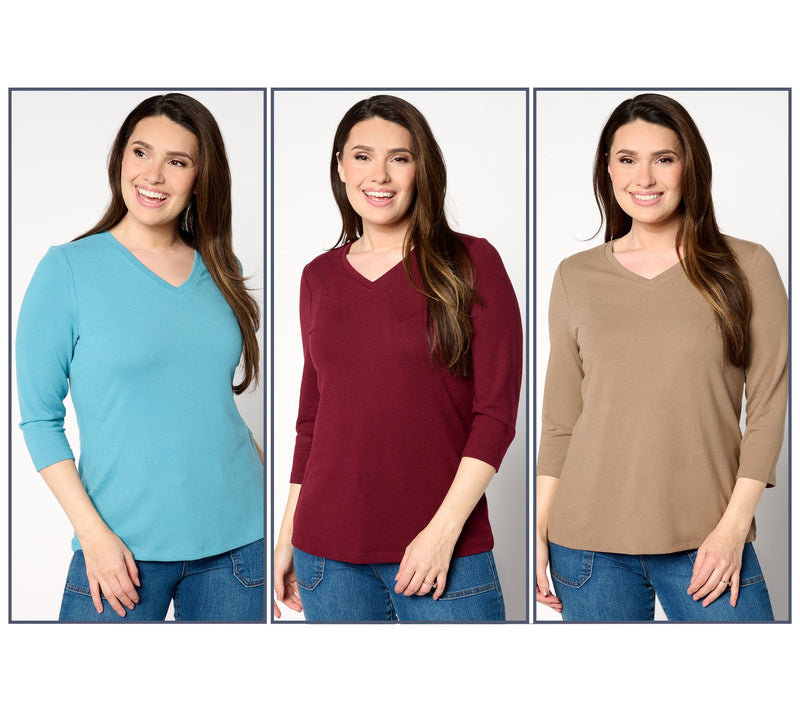Denim & Co. Essentials Heavenly Jersey 3-Pack 3/4 Sleeve Tops — View 5
