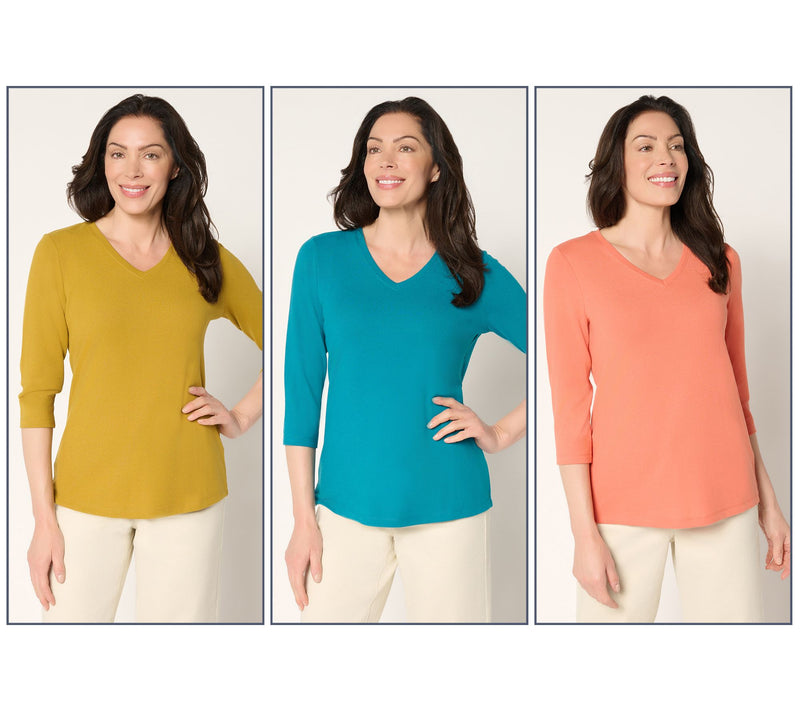 Denim & Co. Essentials Heavenly Jersey 3-Pack 3/4 Sleeve Tops — View 26