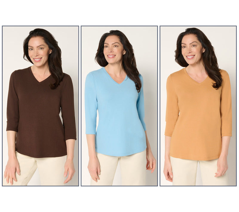 Denim & Co. Essentials Heavenly Jersey 3-Pack 3/4 Sleeve Tops — View 28