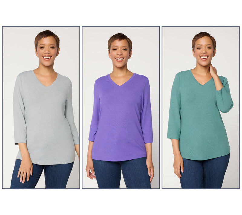 Denim & Co. Essentials Heavenly Jersey 3-Pack 3/4 Sleeve Tops — View 15