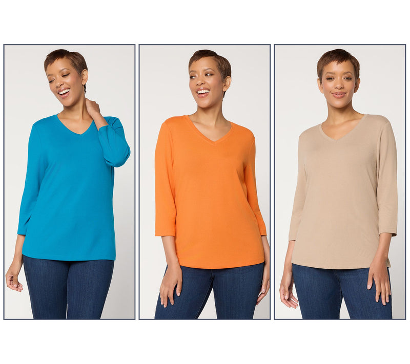 Denim & Co. Essentials Heavenly Jersey 3-Pack 3/4 Sleeve Tops — View 17