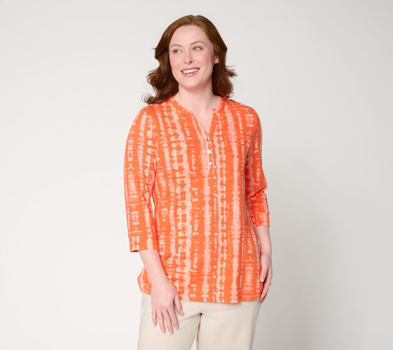 Denim & Co. Regular Texture-Knit 3/4-Sleeve Henley Tunic — Main view